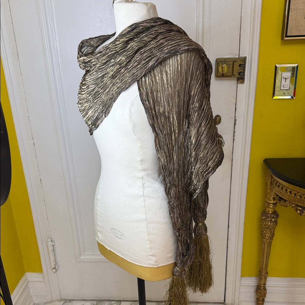 Bohemian Textured Brown and Gold Accent Scarf